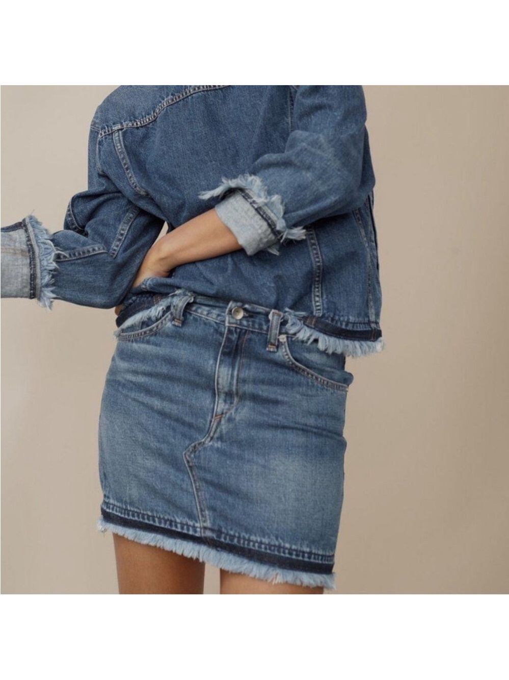 Rag & Bone Dive Denim Fringed Mini Skirt - Waist Size 30